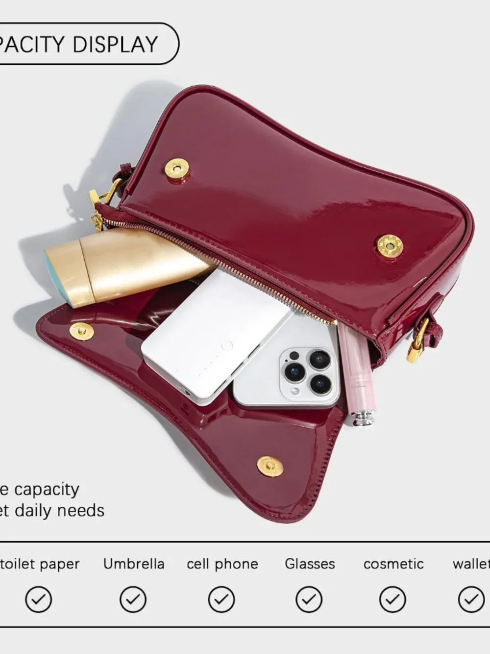 Women's Red Faux Leather Cherry Pendant Crossbody Shoulder Bag and Handbags